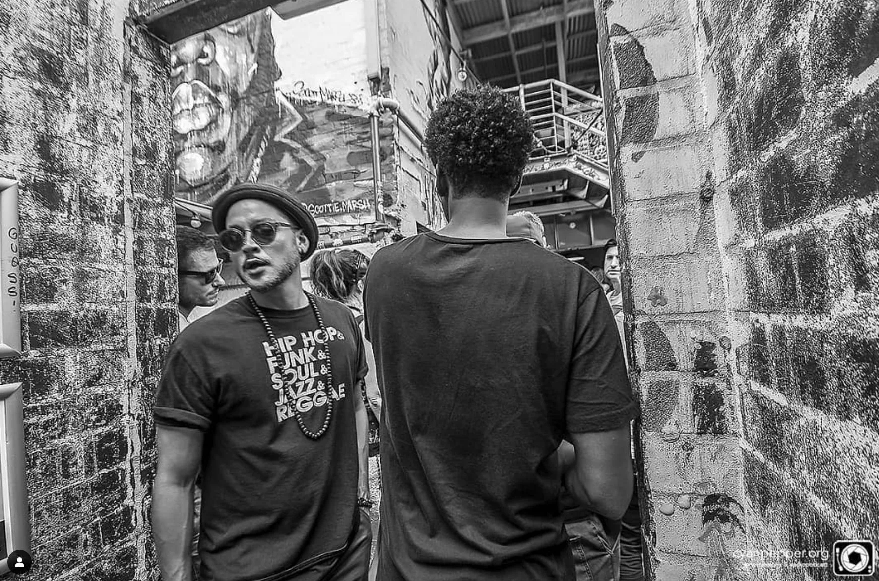 DJ CMAN, black and white Sydney laneway portrait