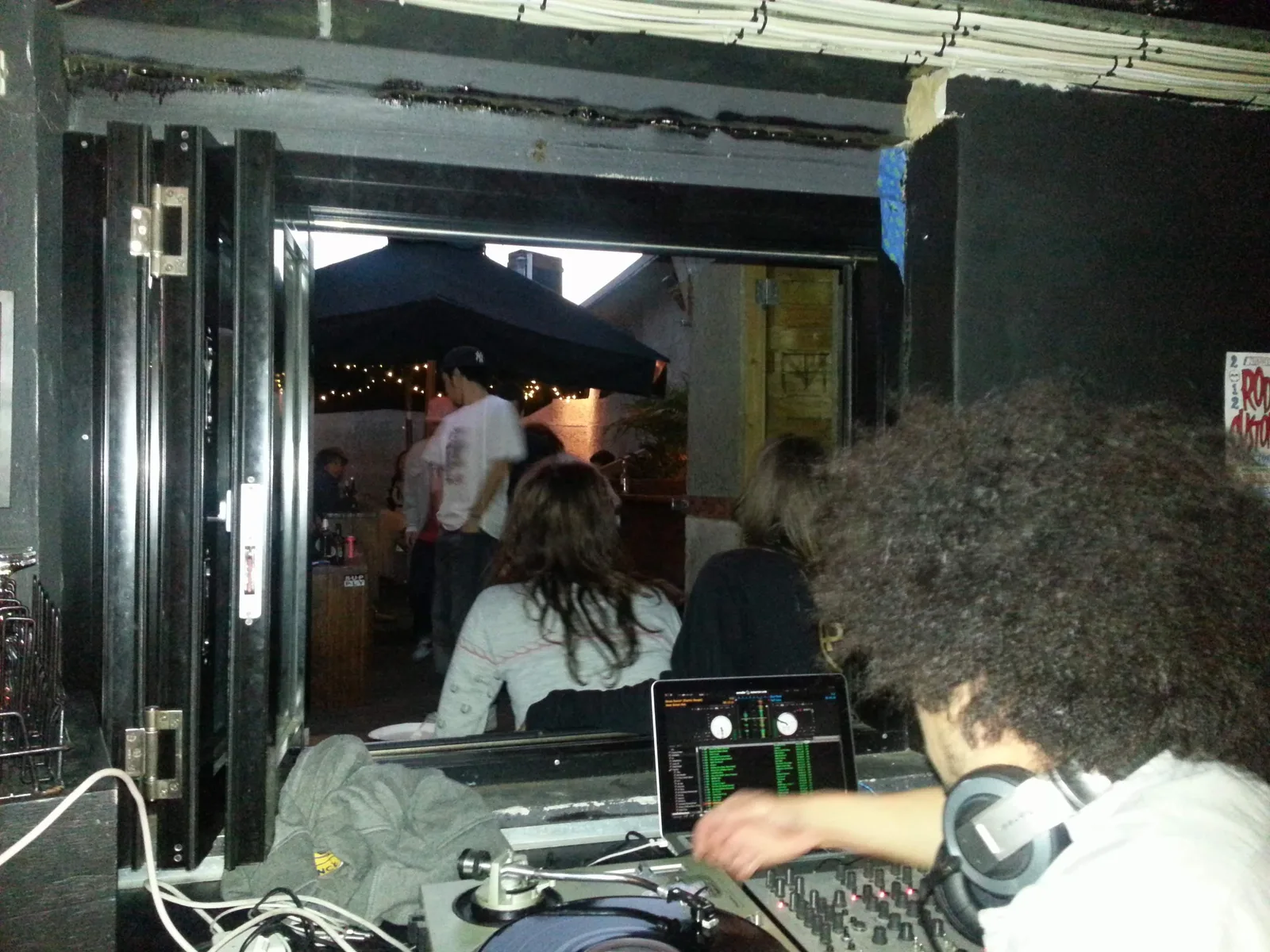 View through the doorway to the DJ setup at Ching-a-Lings Sunday Sessions