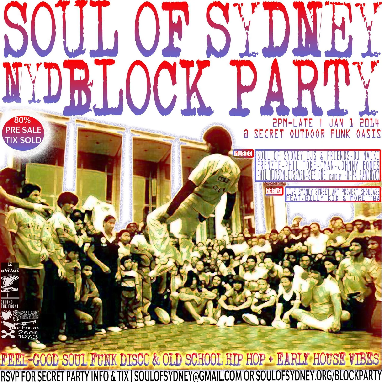 Soul of Sydney New Year's Day block party flyer for 1 January 2014, an afternoon of soul, funk, disco, hip hop and early house