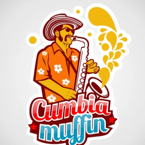 Cumbiamuffin logo, an illustrated saxophone player in a wide-brimmed hat