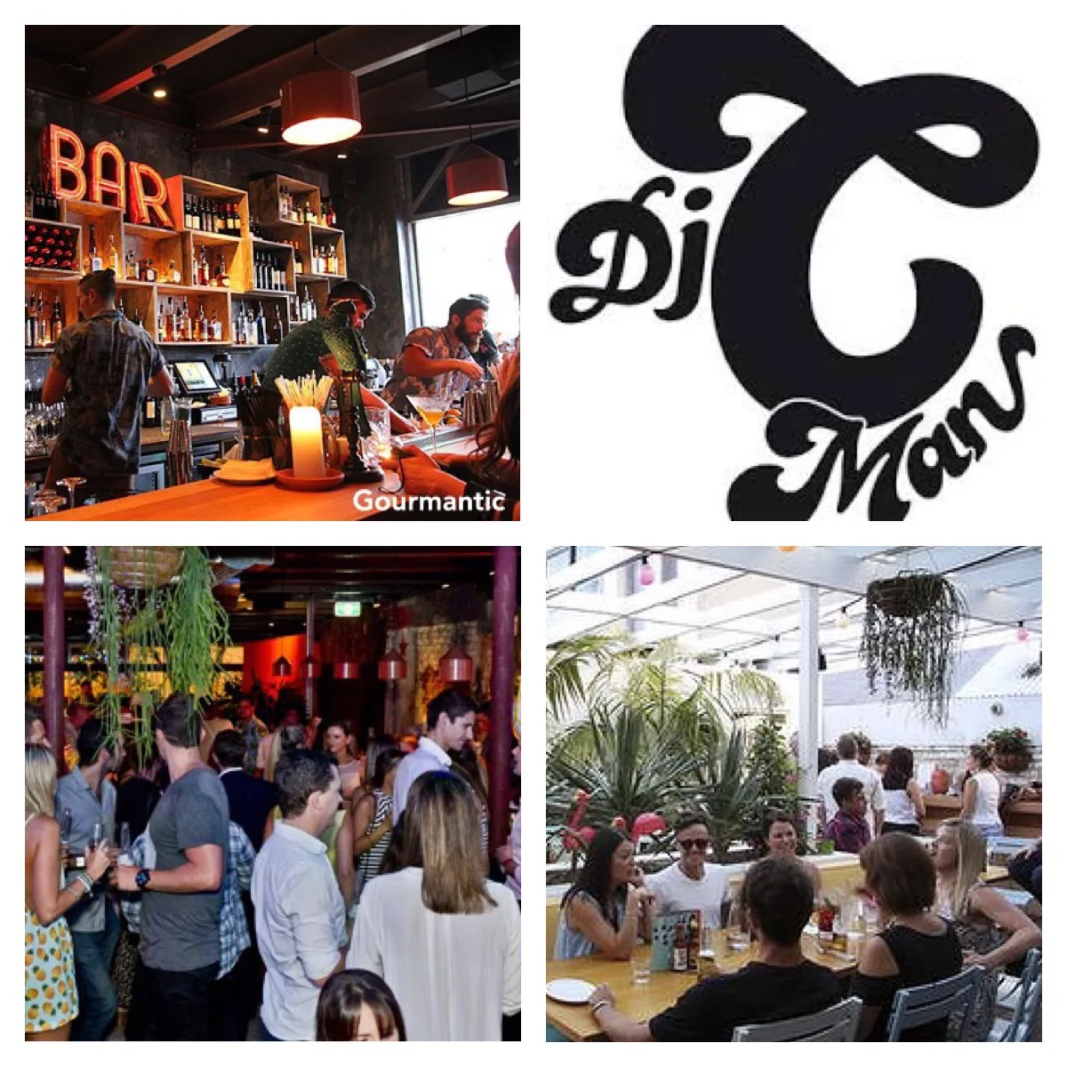 Collage of the SoCal bar in Neutral Bay with the DJ C-Man logo