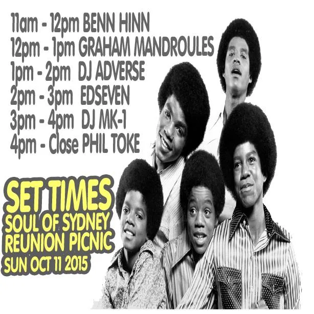 Soul of Sydney reunion picnic set times card for Sunday 11 October 2015