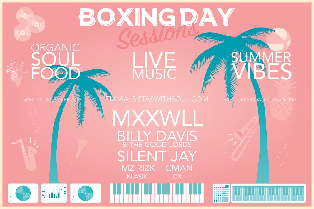 Boxing Day Sessions flyer with MXXWLL, Billy Davis, Silent Jay, MzRizk and CMAN