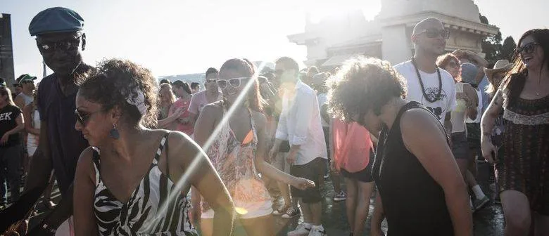 An outdoor crowd dancing at the Soul of Sydney New Year's Day party