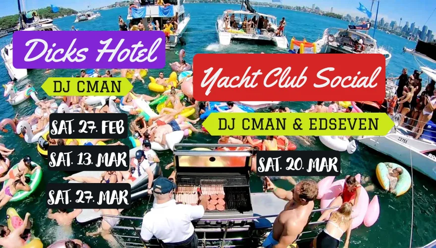 DJ CMAN gig card for Dick's Hotel and the Yacht Club Social with Edseven