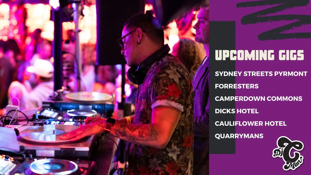 An upcoming gigs tile listing Sydney Streets Pyrmont, Forresters, Camperdown Commons, Dicks Hotel, Cauliflower Hotel and Quarrymans