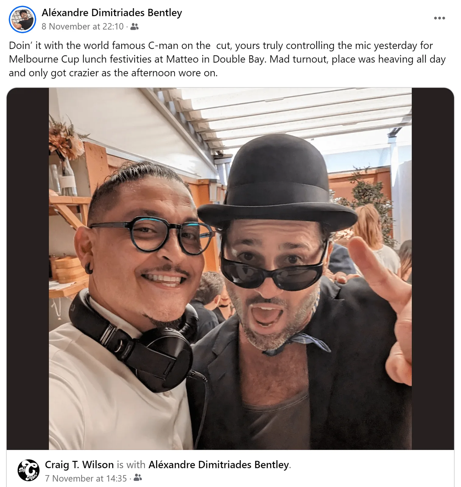 A social post about playing the Melbourne Cup lunch at Matteo in Double Bay