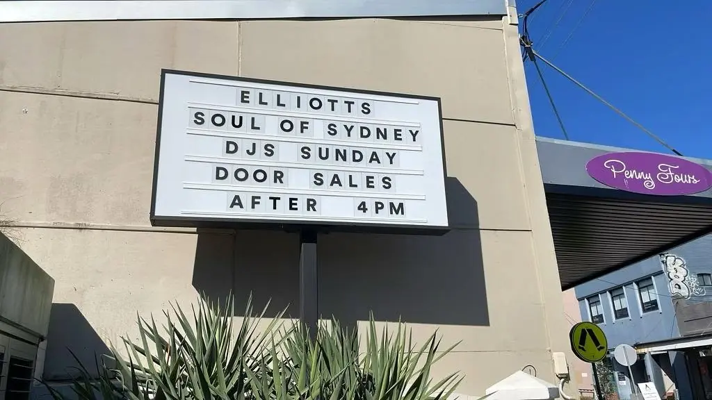 Elliott's Balmain street billboard — Soul of Sydney DJs Sunday, door sales after 4pm