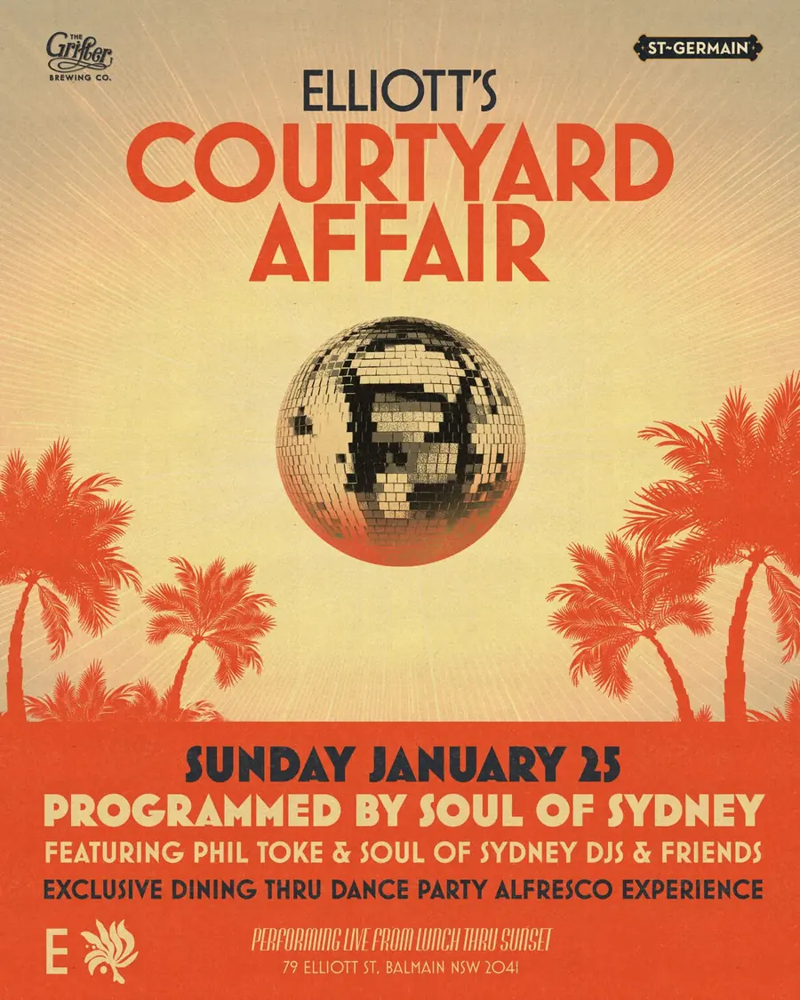 Courtyard Affair flyer — Elliott's Balmain, Sunday January 25, programmed by Soul of Sydney